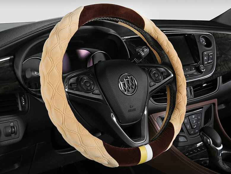 Exquisite Car Steering Wheel Wrap Velvet 15 Inch 38CM - Beige