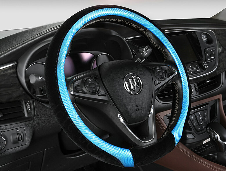 Exquisite Car Steering Wheel Wrap Velvet 15 Inch 38CM - Black Blue
