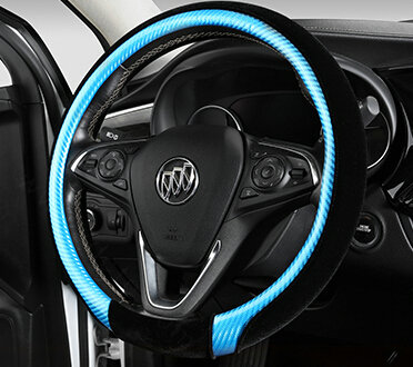Exquisite Car Steering Wheel Wrap Velvet 15 Inch 38CM - Black Blue