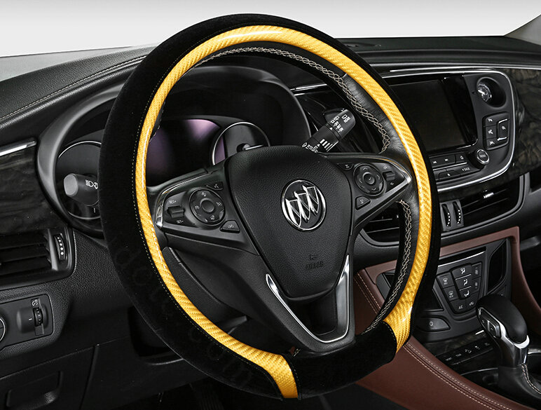 Exquisite Car Steering Wheel Wrap Velvet 15 Inch 38CM - Black Yellow