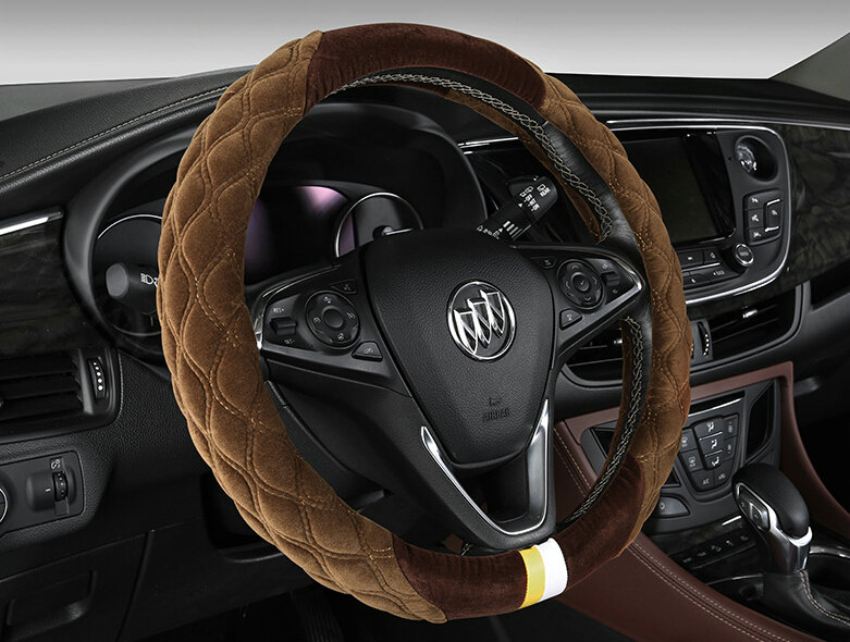 Exquisite Car Steering Wheel Wrap Velvet 15 Inch 38CM - Brown