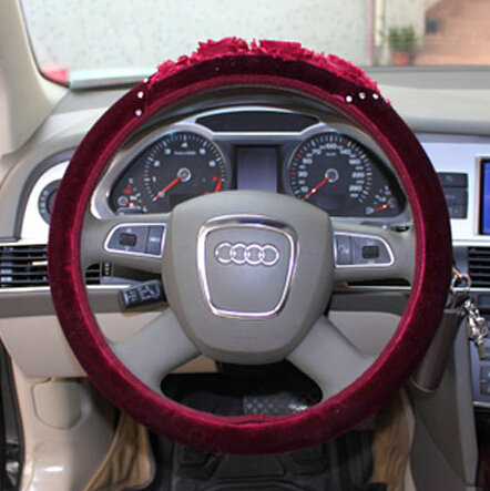 Exquisite Diamond Car Steering Wheel Wrap Cotton 15 Inch 38CM - Red