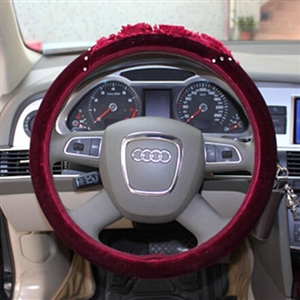 Exquisite Diamond Car Steering Wheel Wrap Cotton 15 Inch 38CM - Red