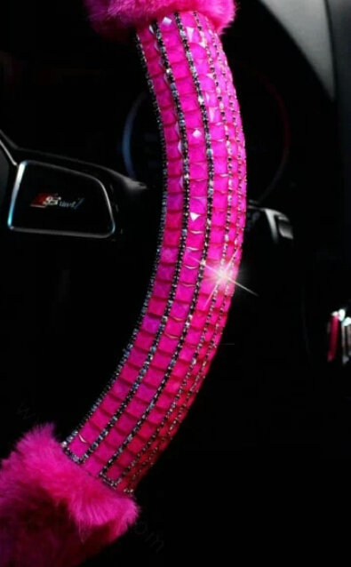 Exquisite Rhinestone Car Steering Wheel Wrap Velvet 15 Inch 38CM - Black
