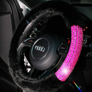 Exquisite Rhinestone Car Steering Wheel Wrap Velvet 15 Inch 38CM - Black