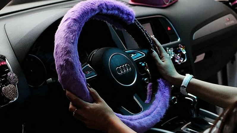 Exquisite Rhinestone Car Steering Wheel Wrap Velvet 15 Inch 38CM - Purple