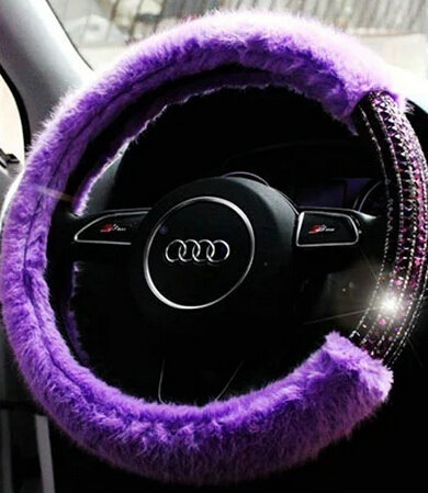 Exquisite Rhinestone Car Steering Wheel Wrap Velvet 15 Inch 38CM - Purple