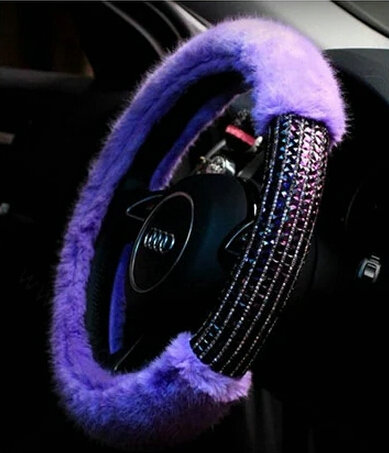 Exquisite Rhinestone Car Steering Wheel Wrap Velvet 15 Inch 38CM - Purple