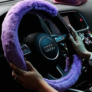 Exquisite Rhinestone Car Steering Wheel Wrap Velvet 15 Inch 38CM - Purple