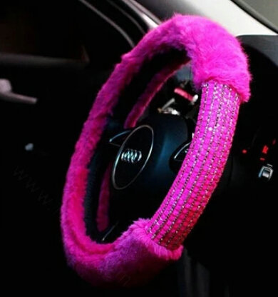 Exquisite Rhinestone Car Steering Wheel Wrap Velvet 15 Inch 38CM - Rose