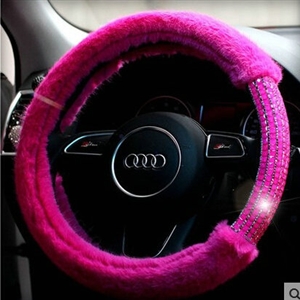 Exquisite Rhinestone Car Steering Wheel Wrap Velvet 15 Inch 38CM - Rose