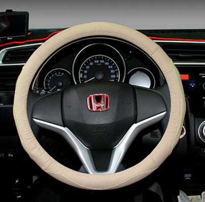 Fashion Car Steering Wheel Covers Genuine Leather 15 Inch 38CM - Beige