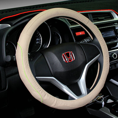 Fashion Car Steering Wheel Covers Genuine Leather 15 Inch 38CM - Beige