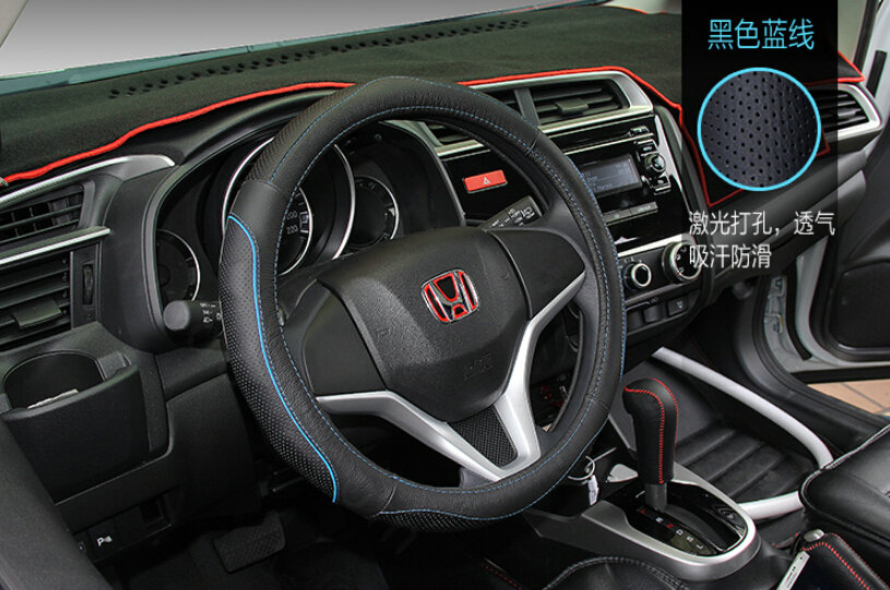 Fashion Car Steering Wheel Covers Genuine Leather 15 Inch 38CM - Black Blue