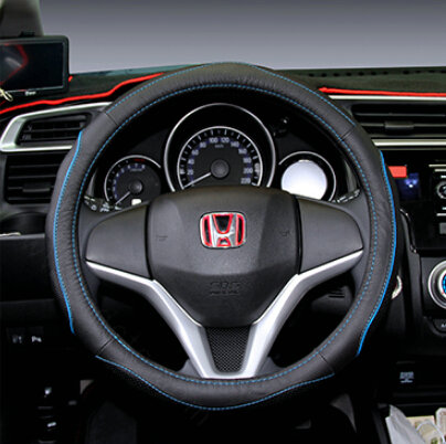 Fashion Car Steering Wheel Covers Genuine Leather 15 Inch 38CM - Black Blue