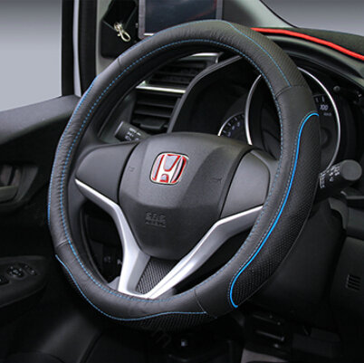 Fashion Car Steering Wheel Covers Genuine Leather 15 Inch 38CM - Black Blue