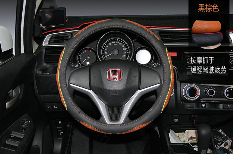 Fashion Car Steering Wheel Covers Genuine Leather 15 Inch 38CM - Black Brown