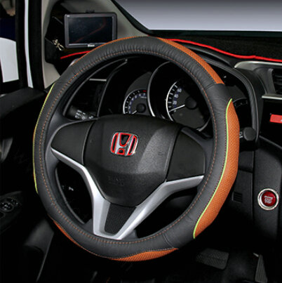 Fashion Car Steering Wheel Covers Genuine Leather 15 Inch 38CM - Black Brown