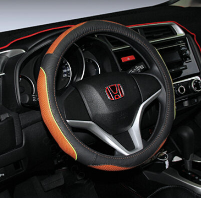 Fashion Car Steering Wheel Covers Genuine Leather 15 Inch 38CM - Black Brown