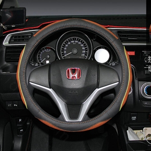 Fashion Car Steering Wheel Covers Genuine Leather 15 Inch 38CM - Black Brown