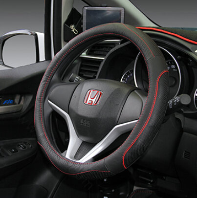 Fashion Car Steering Wheel Covers Genuine Leather 15 Inch 38CM - Black Red