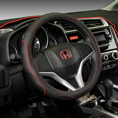 Fashion Car Steering Wheel Covers Genuine Leather 15 Inch 38CM - Black Red