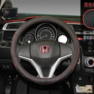 Fashion Car Steering Wheel Covers Genuine Leather 15 Inch 38CM - Black Red