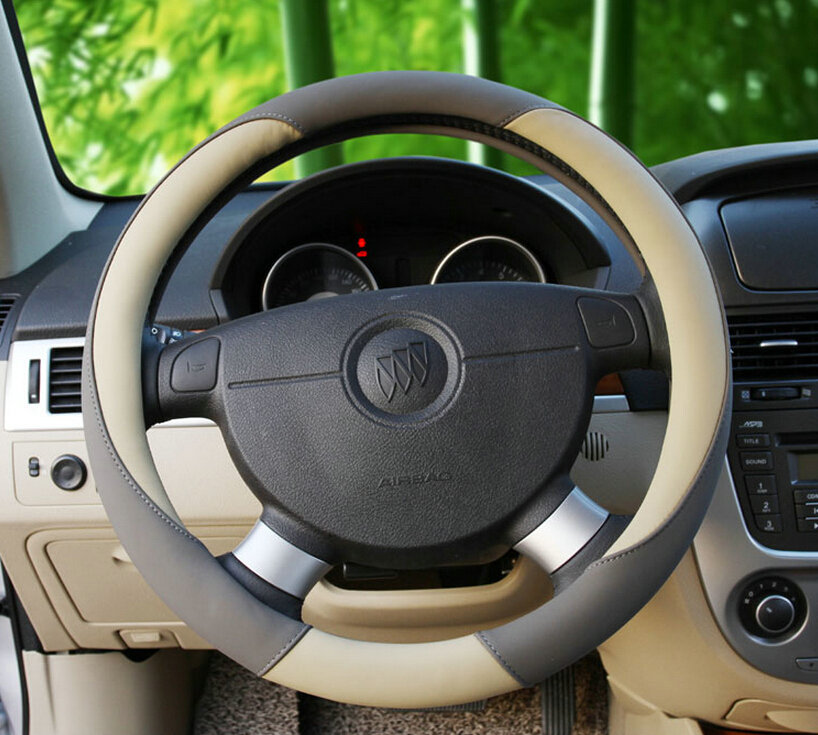 Fashion Car Steering Wheel Covers Sheepskin Leather 15 Inch 38CM - Grey