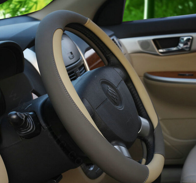 Fashion Car Steering Wheel Covers Sheepskin Leather 15 Inch 38CM - Grey