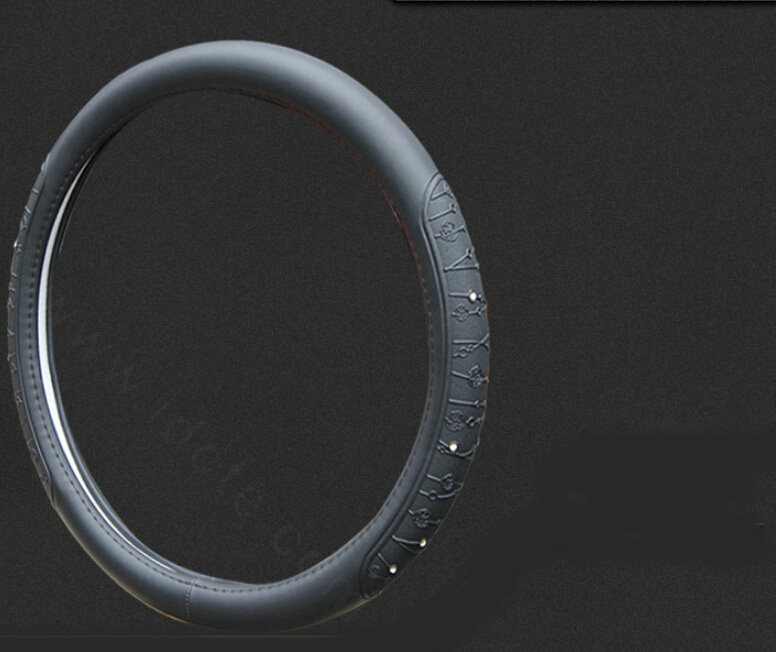 Fashion Diamond Car Steering Wheel Covers PU Leather 15 Inch 38CM - Black