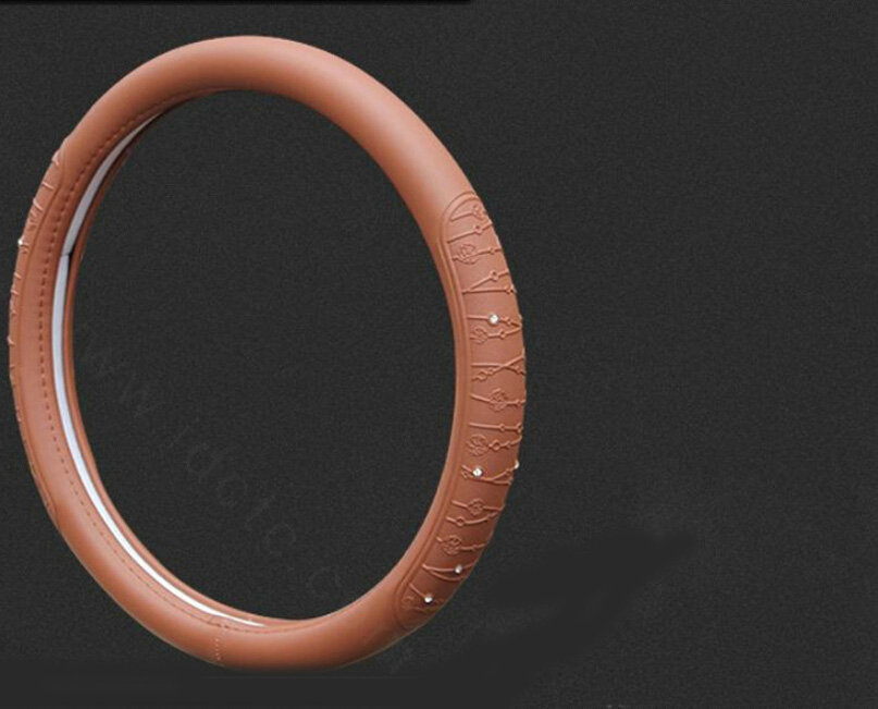 Fashion Diamond Car Steering Wheel Covers PU Leather 15 Inch 38CM - Brown