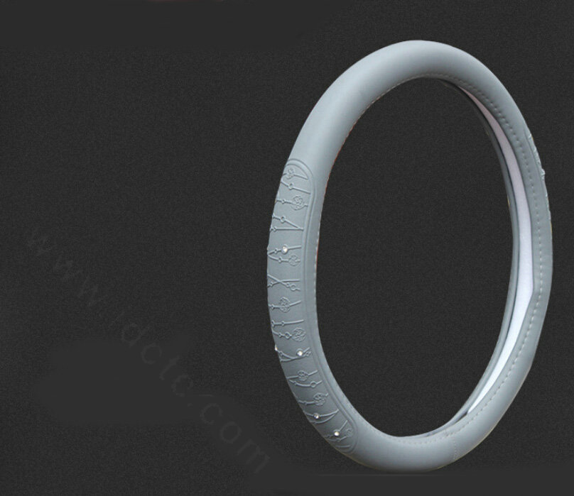 Fashion Diamond Car Steering Wheel Covers PU Leather 15 Inch 38CM - Grey