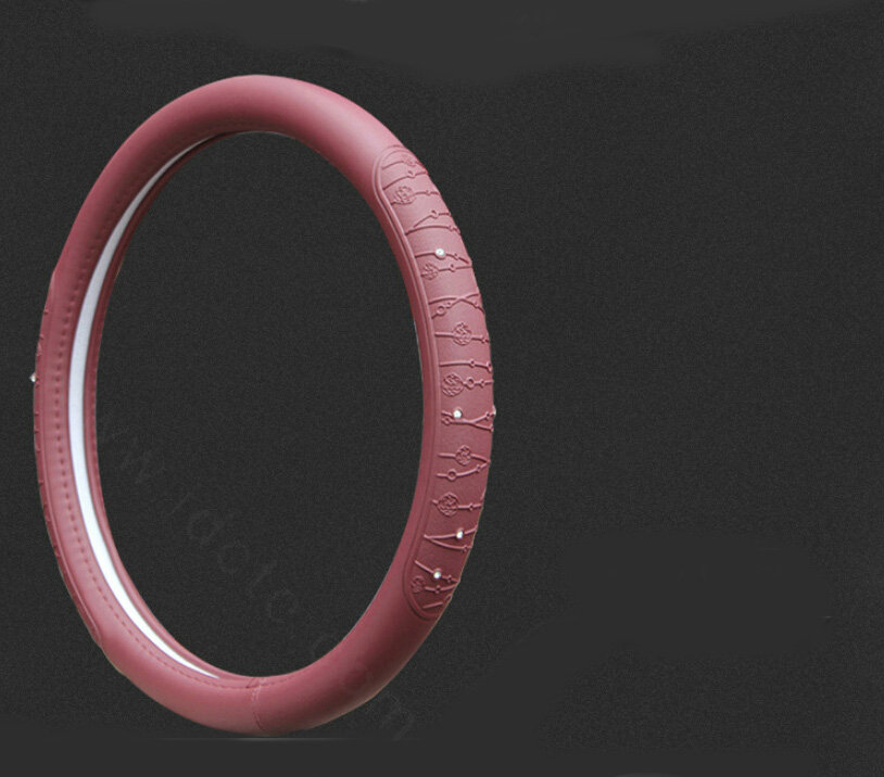 Fashion Diamond Car Steering Wheel Covers PU Leather 15 Inch 38CM - Red