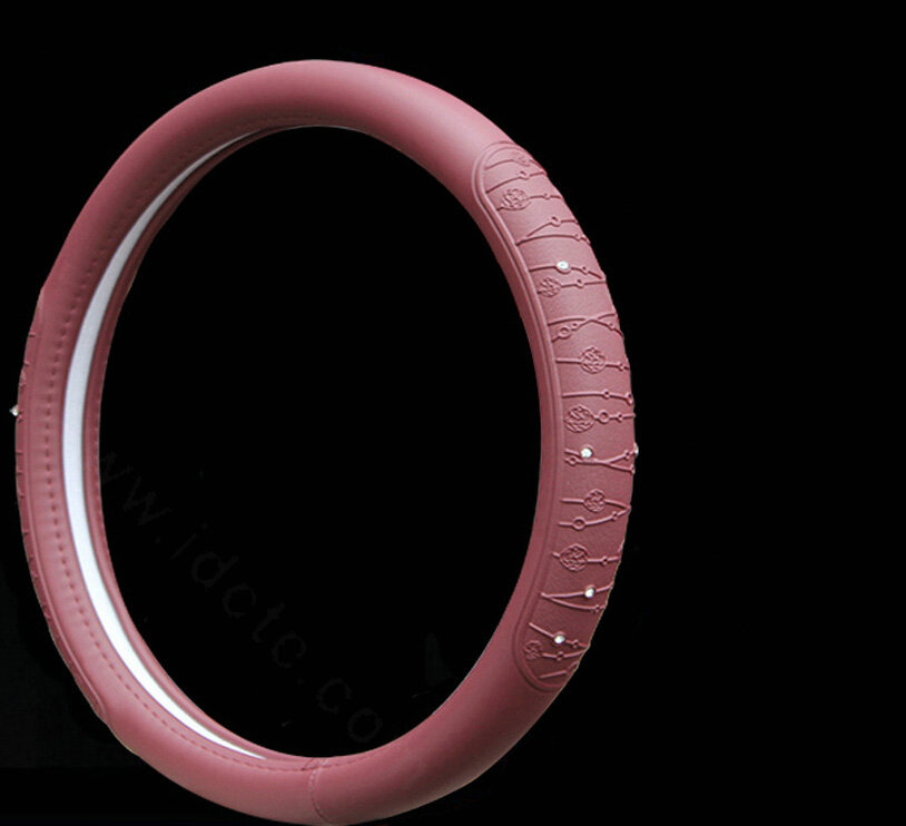 Fashion Diamond Car Steering Wheel Covers PU Leather 15 Inch 38CM - Red