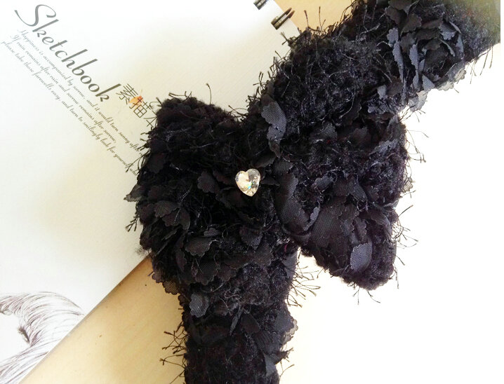 Floral Bowknot Car Steering Wheel Cover Bud Silk Fiber Cloth 15 Inch 38CM - Black