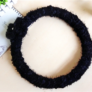 Floral Bowknot Car Steering Wheel Cover Bud Silk Fiber Cloth 15 Inch 38CM - Black