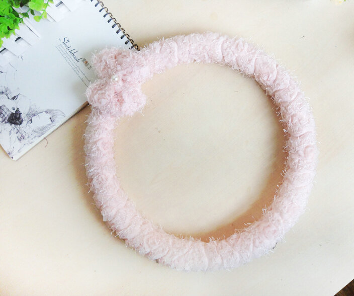 Floral Bowknot Car Steering Wheel Cover Bud Silk Fiber Cloth 15 Inch 38CM - Pink