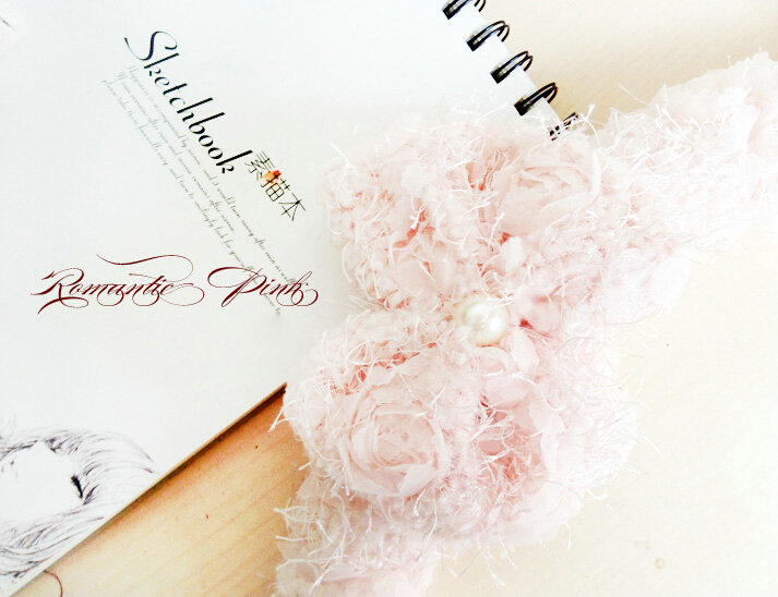 Floral Bowknot Car Steering Wheel Cover Bud Silk Fiber Cloth 15 Inch 38CM - Pink