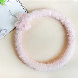 Floral Bowknot Car Steering Wheel Cover Bud Silk Fiber Cloth 15 Inch 38CM - Pink