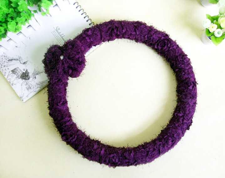 Floral Bowknot Car Steering Wheel Cover Bud Silk Fiber Cloth 15 Inch 38CM - Purple