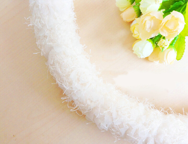 Floral Bowknot Car Steering Wheel Cover Bud Silk Fiber Cloth 15 Inch 38CM - White