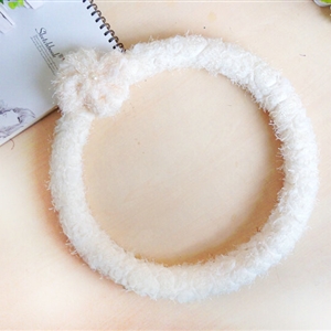 Floral Bowknot Car Steering Wheel Cover Bud Silk Fiber Cloth 15 Inch 38CM - White