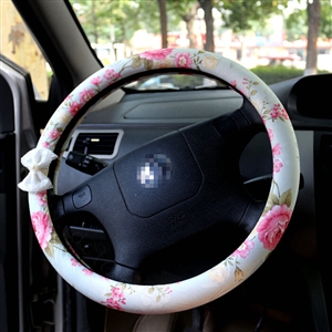 Floral Bud Silk Bowknot Car Steering Wheel Cover PU Leather 15 Inch 38CM - Green