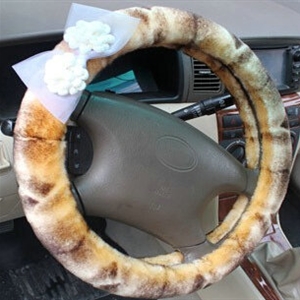 Floral Bud Silk Bowknot Car Steering Wheel Cover Velvet 15 Inch 38CM - Brown