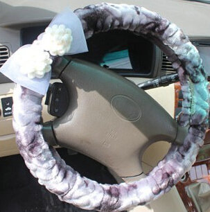 Floral Bud Silk Bowknot Car Steering Wheel Cover Velvet 15 Inch 38CM - Purple