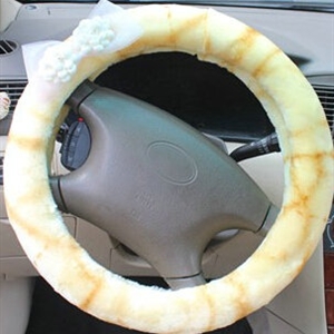 Floral Bud Silk Bowknot Car Steering Wheel Cover Velvet 15 Inch 38CM - Yellow