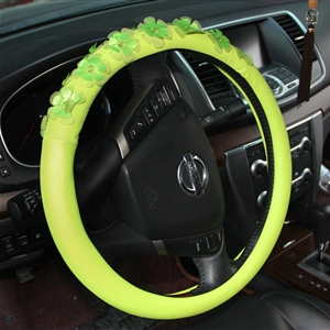 Floral Car Steering Wheel Cover Bud Silk PU Leather 15 Inch 38CM - Green