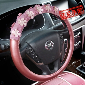 Floral Car Steering Wheel Cover Bud Silk PU Leather 15 Inch 38CM - Purple