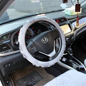 Floral Car Steering Wheel Cover Bud Silk Velvet 15 Inch 38CM - Grey