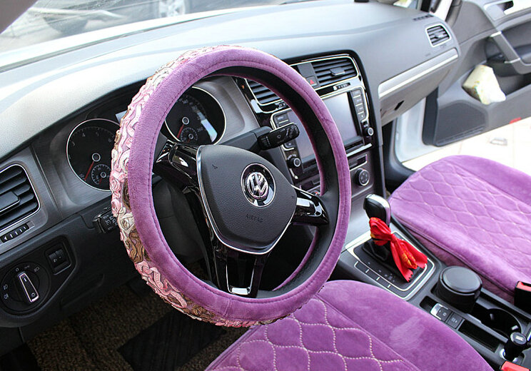 Floral Car Steering Wheel Cover Bud Silk Velvet 15 Inch 38CM - Purple